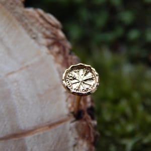 14K Gold Vegvisir Viking Compass Stud Earring: Unisex Nordic Charm (NO EXTRa FEES for US)