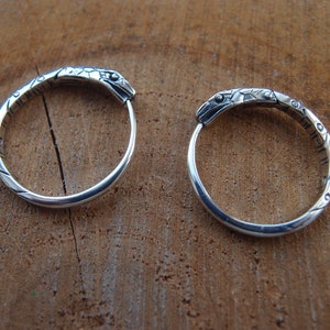 Ouroboros Snake Sterling Silver Hoop Earrings: Handcrafted unisex Pair