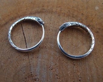 Ouroboros Snake Sterling Silver Hoop Earrings: Handcrafted Pair (NO EXTRa FEES for US)