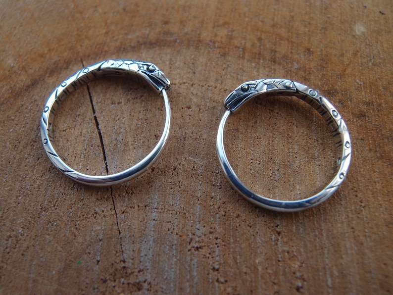 Ouroboros Snake Sterling Silver Hoop Earrings: Handcrafted unisex Pair