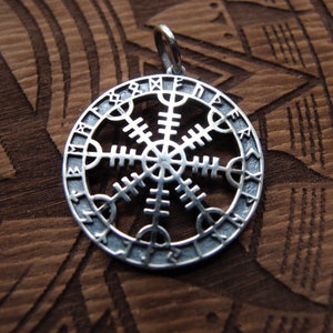 Aegishjalmur Helm of awe pendant viking pendant in runic circle Sterling silver 7gr