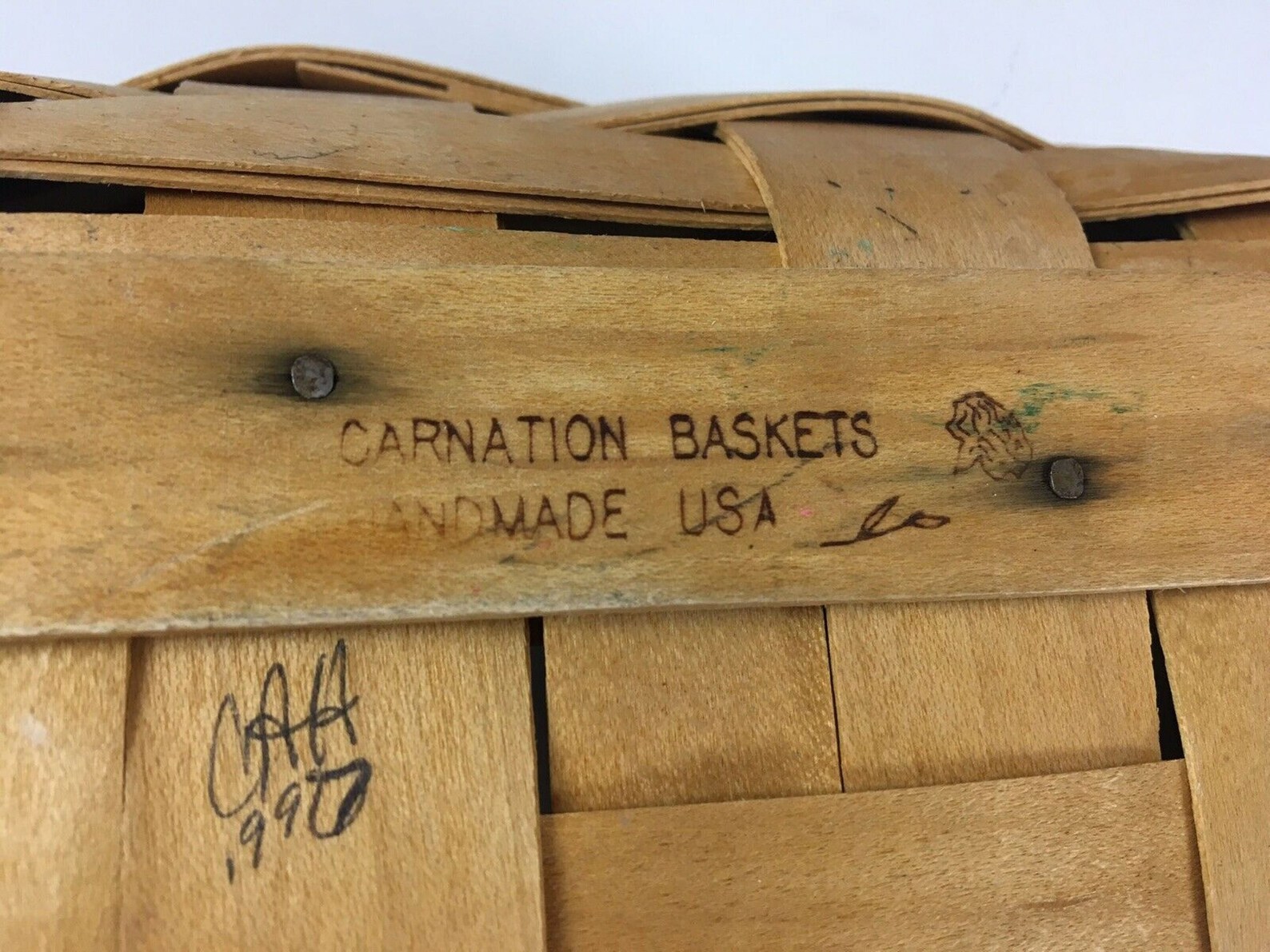 Vintage Carnation Baskets Handmade Signed 97 USA Wooden Etsy