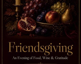 Moody Friendsgiving Invitation Bundle, Elegant Dark Canva Invite, Menu Card & Phone Evite, Candlelit Thanksgiving Dinner Template