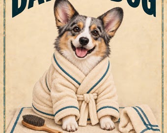 Dapper Dog - Arte para baño con un corgi vaquero merle azul, imprimible de 8x10, 3 versiones