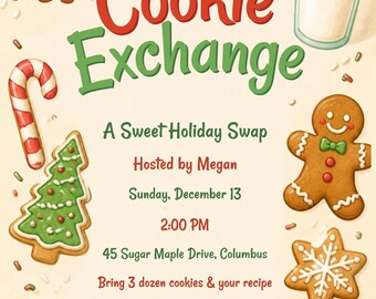 Christmas Cookie Exchange Invitation Template Bundle, Editable Canva Cookie Swap Invite, How It Works Card & Phone Evite, Holiday Printable