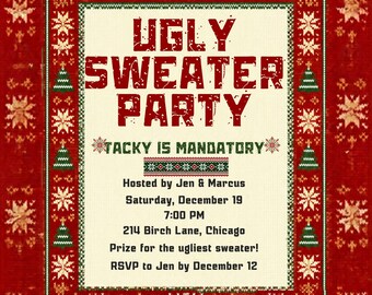 Ugly Sweater Party Invitation Template Bundle, Editable Canva Christmas Invite, Snacks and Sips Card & Phone Evite, Tacky Sweater Printable