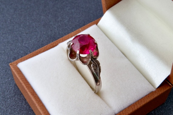 Ruby ring, Soviet sterling silver ring with red r… - image 6