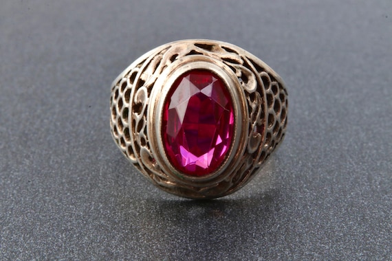 Vintage Soviet silver ring red ruby, 875 silver r… - image 2