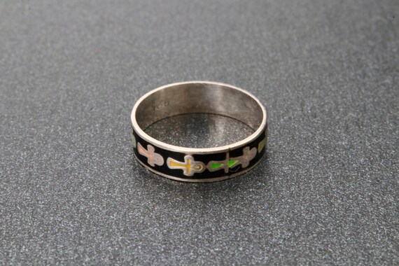 Enamel sterling silver solid stripe ring, Small s… - image 3