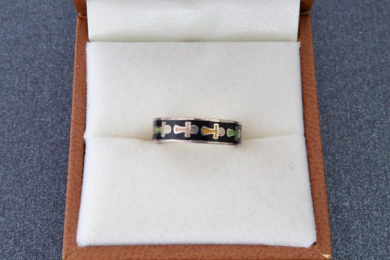 Enamel sterling silver solid stripe ring, Small s… - image 5