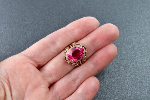 Vintage Soviet red ruby ring, 875 silver ring wit… - image 9