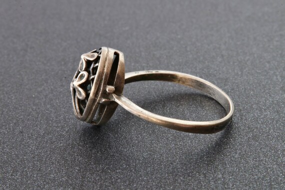Soviet sterling silver ring with filigree, Flower… - image 2