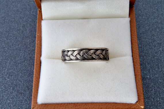 Sterling silver solid stripe ring with weave patt… - image 6
