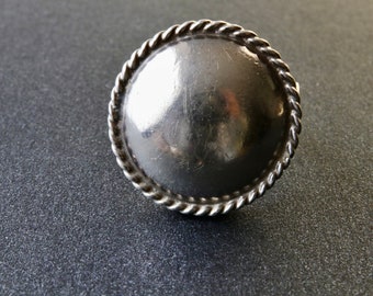 Vintage sterling silver dome ring, Round geometric ring, Boho style silver ring, Women's silver sphere ring