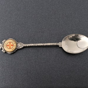Silver coffee spoon, Vintage Swiss souvenir spoon, Enamel coffee spoon with silver plated