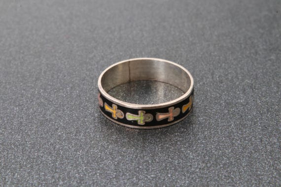 Enamel sterling silver solid stripe ring, Small s… - image 1