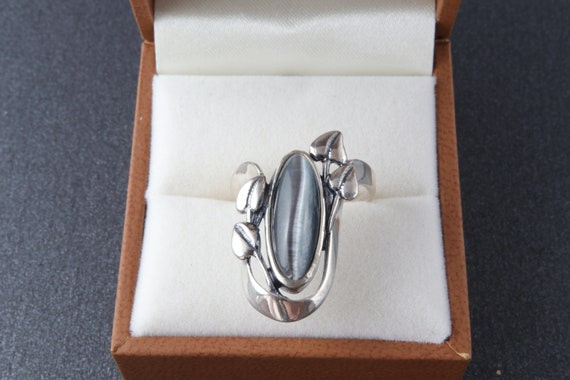 Sterling silver ring with cat's eye, Grey ring, S… - image 6