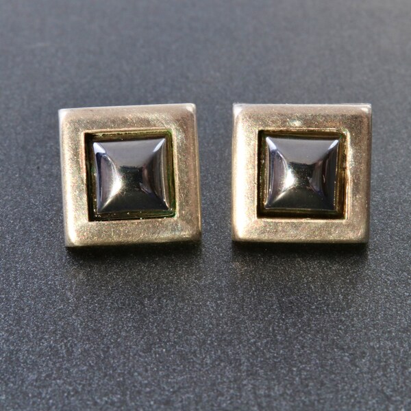 Sterling silver hematite earrings, Square stud earrings, Black earrings, Minimalistic silver stud earrings