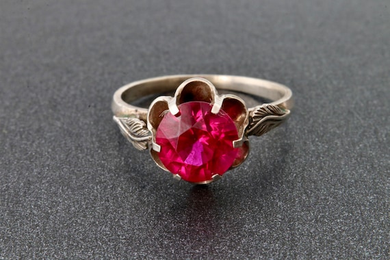 Ruby ring, Soviet sterling silver ring with red r… - image 1