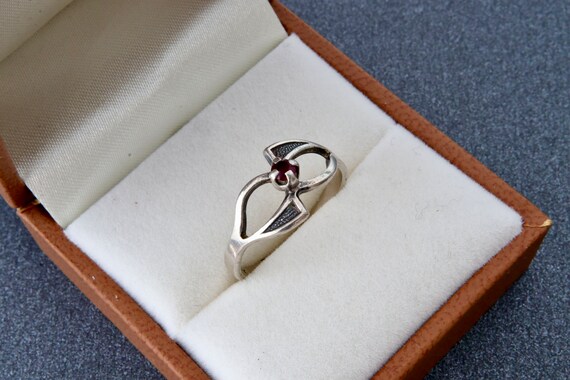 Ruby ring, Soviet sterling silver ring with red r… - image 6