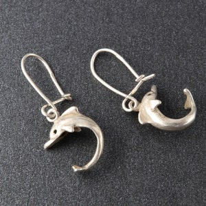 Dolphin sterling silver earrings, Animal silver jewelry, Beach sea jewelry, Dangle dolphin earrings
