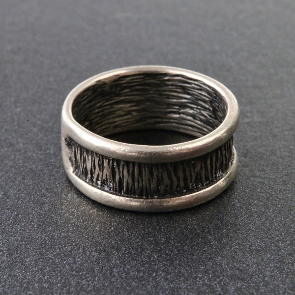 Sterling silver ring solid stripe, Minimalist ring, Silver stripe ring with blackening, Simple rustic silver ring everyday