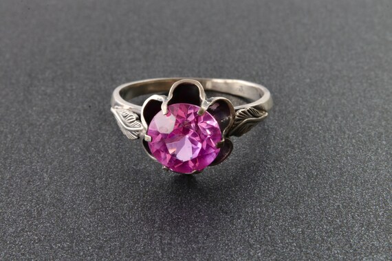 875 sterling silver ruby ring, Flower ring, Vinta… - image 2