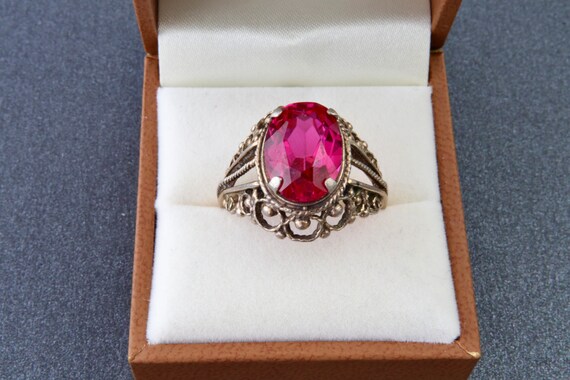 Ruby ring, Soviet sterling silver ring with gold … - image 5