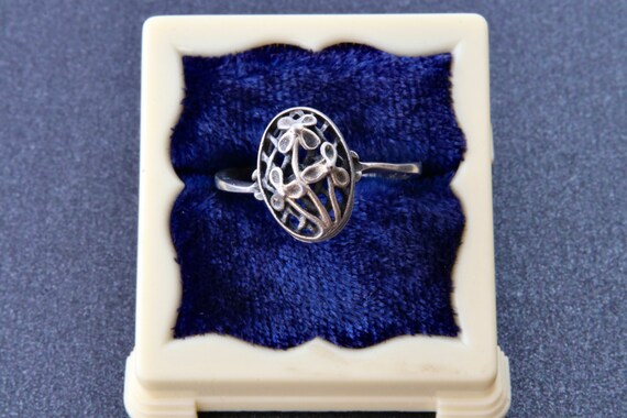 Soviet sterling silver ring with filigree, Flower… - image 8