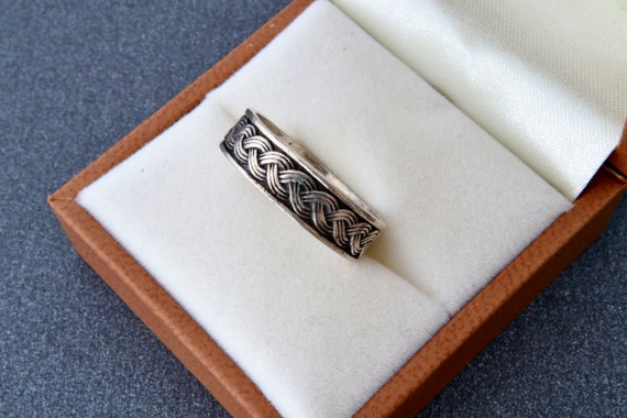 Sterling silver solid stripe ring with weave patt… - image 7