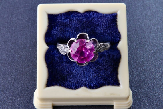 875 sterling silver ruby ring, Flower ring, Vinta… - image 1