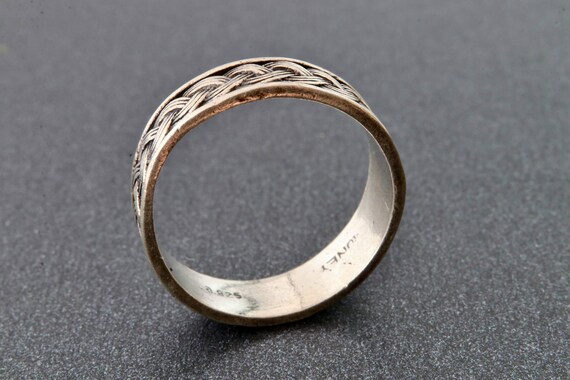 Sterling silver solid stripe ring with weave patt… - image 5