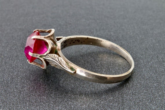 Ruby ring, Soviet sterling silver ring with red r… - image 2