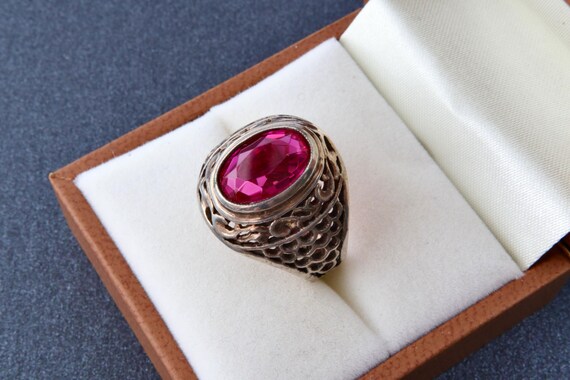 Vintage Soviet silver ring red ruby, 875 silver r… - image 7