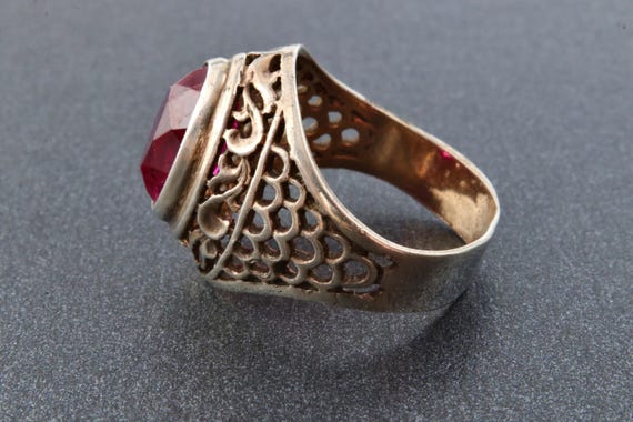 Vintage Soviet silver ring red ruby, 875 silver r… - image 4
