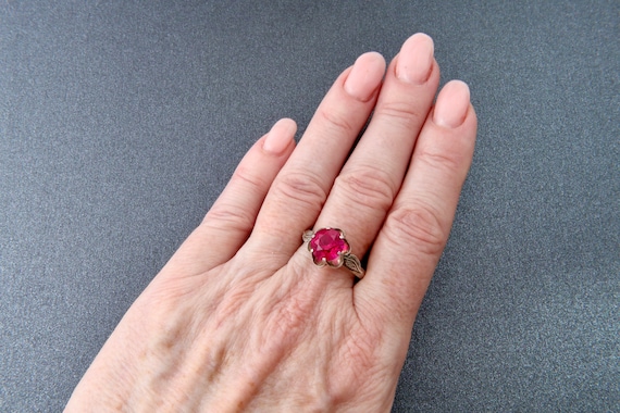 Ruby ring, Soviet sterling silver ring with red r… - image 9