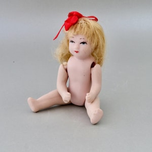 Vintage little girl porcelain doll, Small doll ready to dress