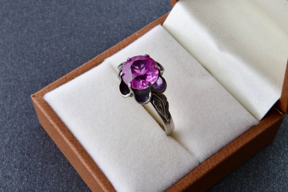 875 sterling silver ruby ring, Flower ring, Vinta… - image 7