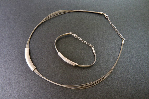 Sterling silver necklace and bracelet in art deco… - image 1
