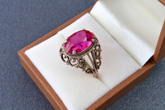 Ruby ring, Soviet sterling silver ring with gold … - image 6