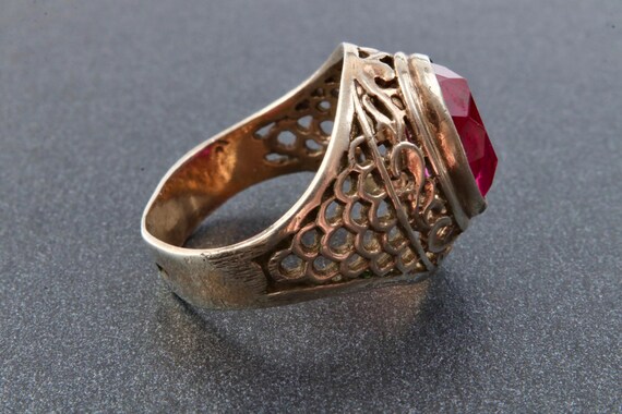 Vintage Soviet silver ring red ruby, 875 silver r… - image 3