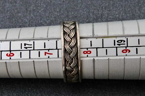 Sterling silver solid stripe ring with weave patt… - image 10