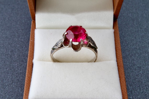 Ruby ring, Soviet sterling silver ring with red r… - image 5