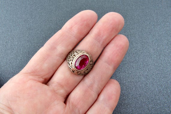 Vintage Soviet silver ring red ruby, 875 silver r… - image 9