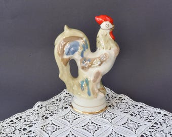 Decantador antiguo de porcelana soviética con figura de gallo, jarra de licor fabricada en la URSS.