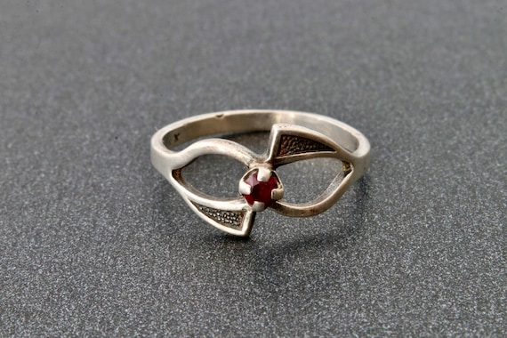 Ruby ring, Soviet sterling silver ring with red r… - image 1