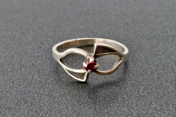 Ruby ring, Soviet sterling silver ring with red r… - image 1