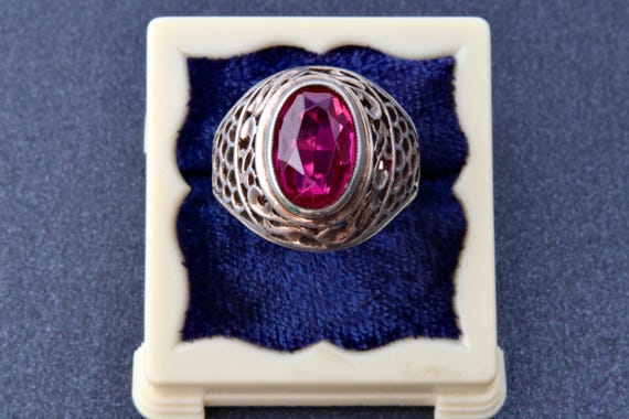 Vintage Soviet silver ring red ruby, 875 silver r… - image 1