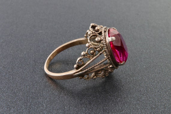 Ruby ring, Soviet sterling silver ring with gold … - image 3