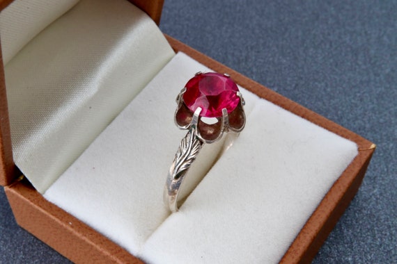 Ruby ring, Soviet sterling silver ring with red r… - image 7